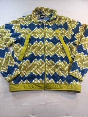 The North Face Sherpa Fleece Jacket Men’s Small Blue Green Full Zip Print Fleece